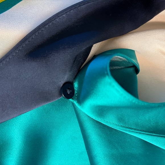 Diane von Furstenberg Silk Ivory Magenta Teal Navy Bohemian Floral Wrap Blouse S - Picture 10 of 15